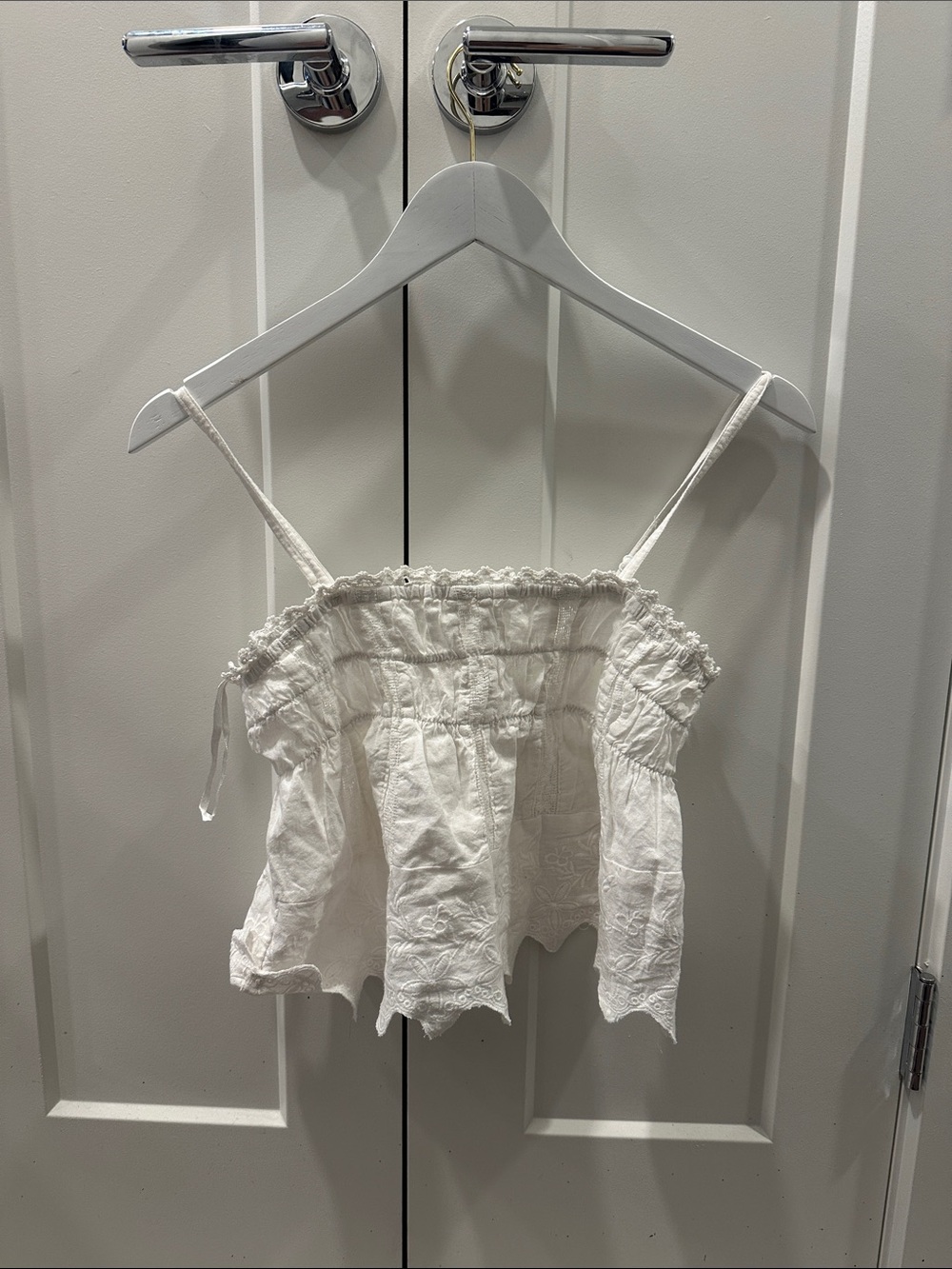 Sim & Sam white Smocked Eyelet Cropped Cami Top
